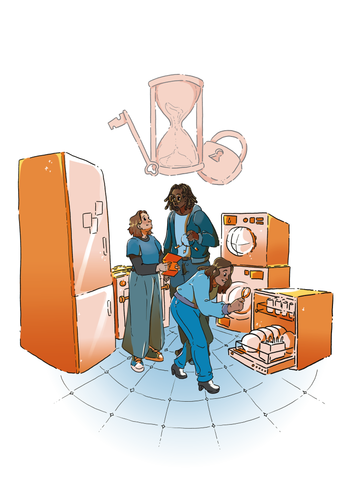 Illustration personnes entourés d'objets
