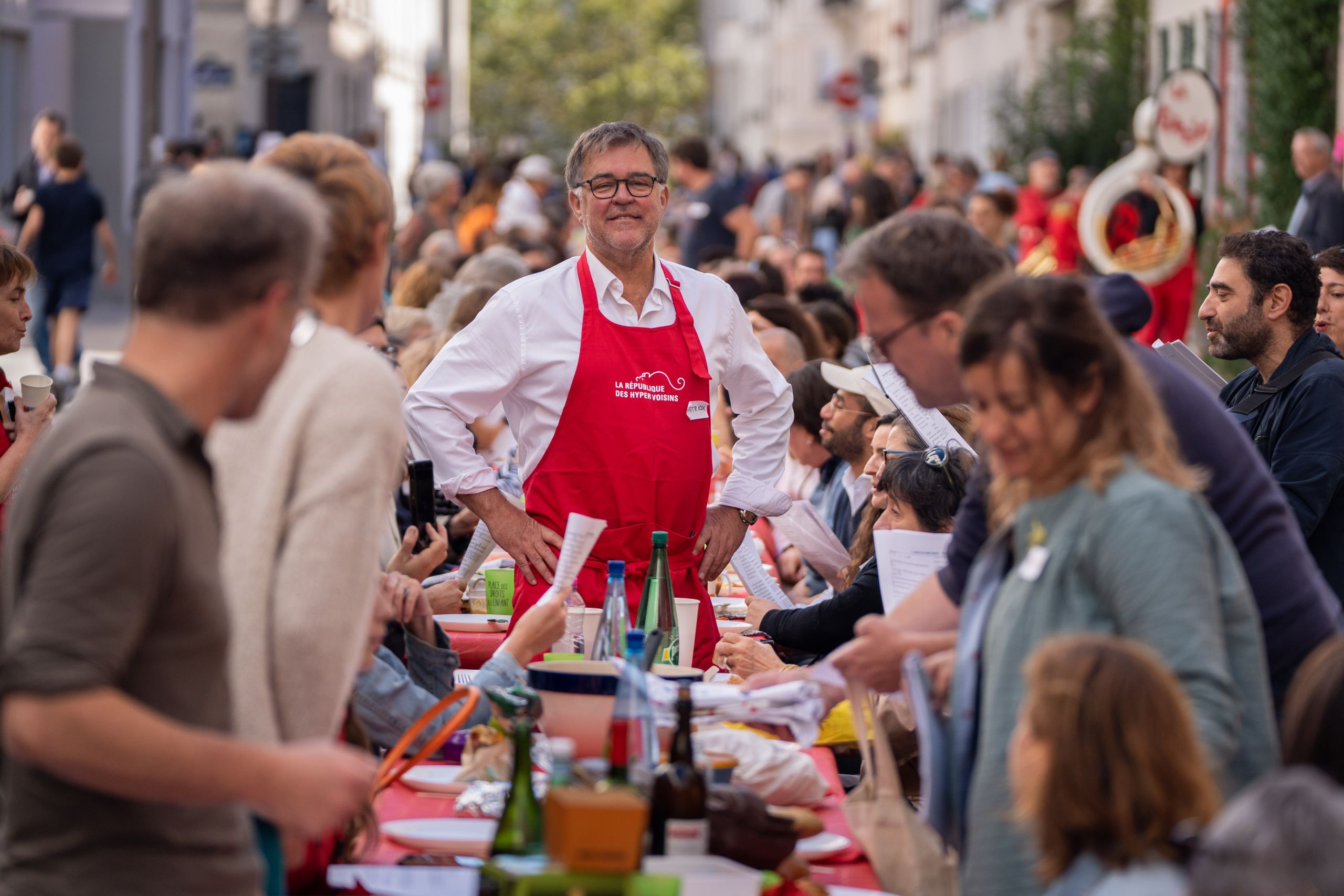 Patrick Bernard organiser of event Hyper voisin lunch in Paris is a annual brunch uniting 1000 neighbours around the same table, France, on Sunday, Sept. 24, 2023. Photographer: Nathan Laine