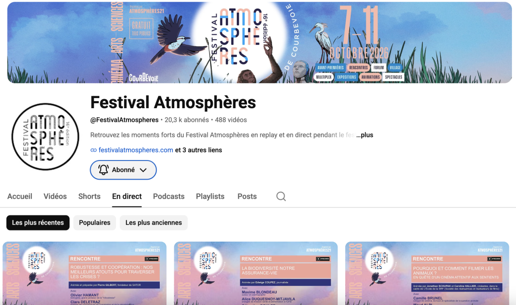 Replays chaine Youtube Festival Atmospheres